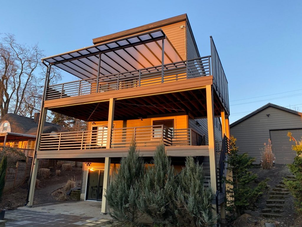 Multi-level deck in sunset, Portland, OR