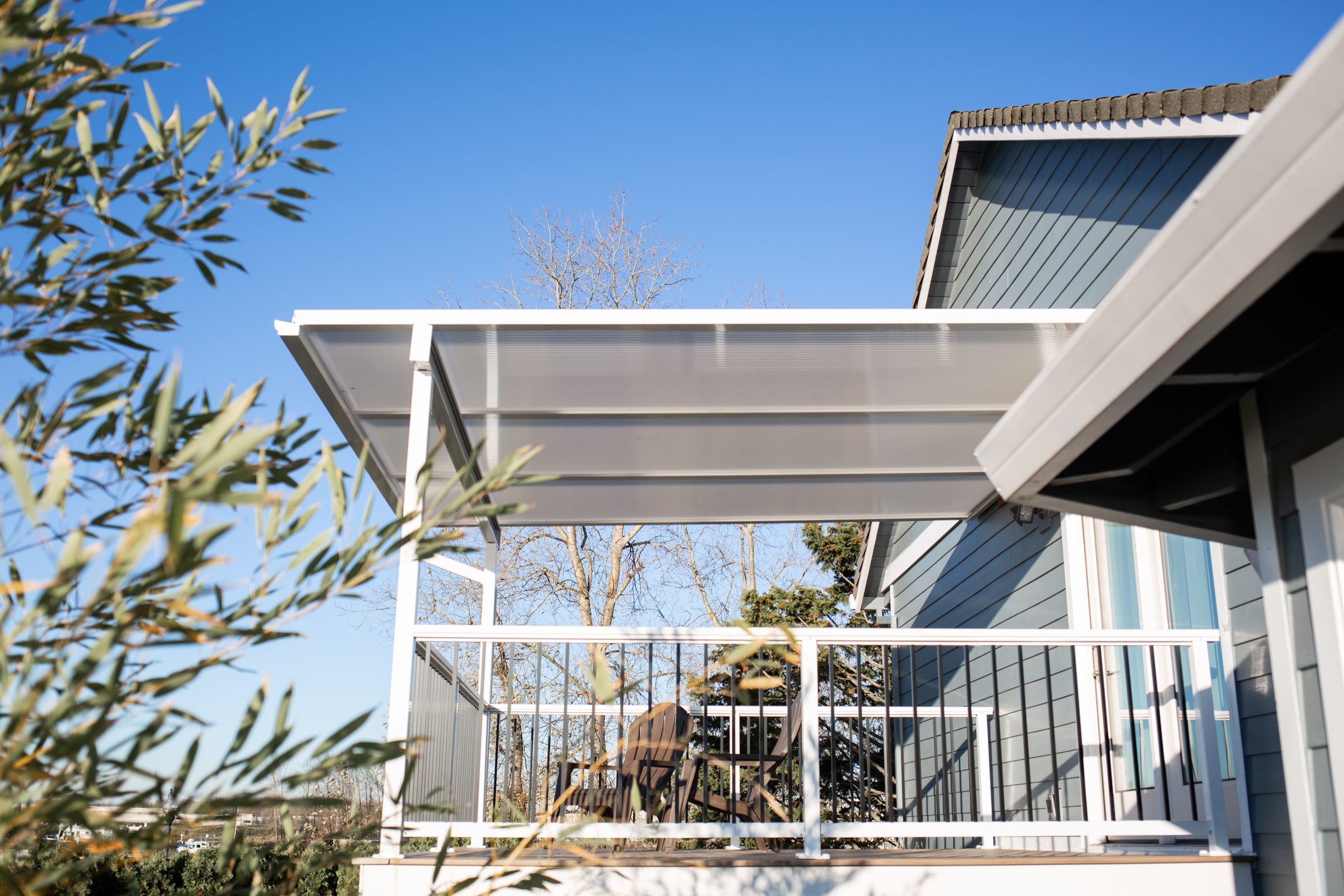 A white framed patio cover