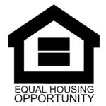 Black house-shaped icon with an equal sign inside, symbolizing equality. Below the house, the words EQUAL HOUSING OPPORTUNITY are written in bold, uppercase letters.